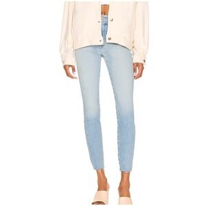 NWT MOTHER High‎ Waisted Looker Ankle Fray Jean Au Revoir Light Blue Wash Denim